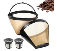 2 Pcs Filtro de Café Permanente de Acero Inox, Filtro Cafetera Goteo, Filtros Cafetera, Filtros de Café Goteo Cono Sin Papeles Reutilizable Manual para 8 a 12 tazas, con 2 cestas para cápsulas