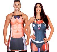 2 Pcs Funny Gifts for Men Women Set Novelty Apron Muscle Chef Aprons for Men Adjustable Waterproof Cooking Apron Kitchen Aprons for Women for Xmas BBQ Party Adults Couples (Rabbit Style)