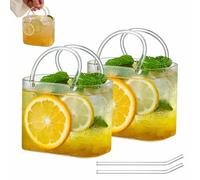 2 Pcs Glass Purse for Drinks,Unique Purse Drinking Glass,Decorative Fish Bowl Handbag Vase,Cute Cocktail Glasses with Straw,for Juice,Iced Tea,Flowers,Home Bar Decor
