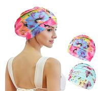 2 Pcs Gorro Piscina Mujer Niños Tela Gorro de Natación para Pelo Largo y Corto de Poliéster Suave Gorros Piscina Tela para Niños Mujeres (Mariposa Rojo Verde)