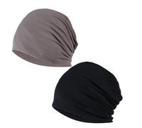 2 Pcs Gorro Slouchy, Quimio Cáncer Algodón Sombrero para la Cabeza Gorro, Gorros Oncológicos y Turbantes para Mujer, Nudo Pre Atado Suave Pañuelo de Cabeza Plisada de Moda Gorra de Dormi