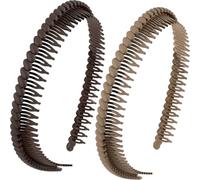 2 Pcs HaarbäNder Mit Zacken, Bequeme Haarbänder Para Mujeres Con Zacken, Diadema De Peine A La Moda, Diademas Antideslizantes De Plástico Para Cabello De Mujer (4,3''×0,7'', Khaki, Café)