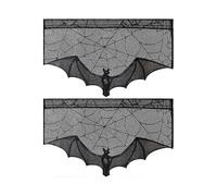 2 Pcs Halloween Lace Bat Window Curtain- Black Fireplace Mantles Scarf, Door Curtain And for Halloween Home Party Decorations, Halloween Party Su Bd