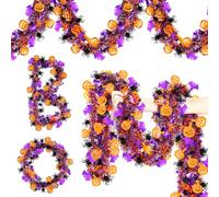 2 PCS Halloween Wreath, 2M Halloween Tinsel Garland, Halloween Hanging Garlands, Halloween Decoration, for Doors, Fireplaces, Stairs