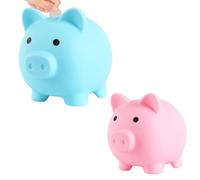 2 PCS Hucha Cerdito, Hucha Infantil Segura y Inastillable, Alcancía con Forma Cerdito, Lindo Alcancía Niñas, Piggy Bank para Ahorrar Monedas y Calderilla, Regalo para Niños Niñas (Rosa, Azul)