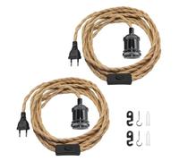 2 Pcs Lámpara Colgante de Cuerda de Cáñamo con Enchufe y Interruptor, 510CM Cable de Lámpara de Suspensión de Cuerda de Cáñamo, Vintage Metal Portalámparas E27 DIY Kit de Lámpara Colgante