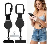2 PCS Lanyard Retráctil para Móvil 70 cm, Cable de Acero Anticaídas y Antirrobo Mosquetón Bloqueable Adaptador Universal para Funda de Móvil Ideal para Senderismo Pesca Esquí Viajes - Hombre y Mujer