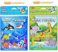 2 Pcs Libros Magico Pintar con Agua y 2 Bolígrafo, Magic Water Coloring Book, Reutilizable Libro Agua Colorear Mágico, Juguetes Educativos de Dibujo para Niños