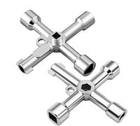 2 Pcs Llave Universal Multifuncional de 4 Puntas con 5 Tamaños para Gabinetes Eléctricos, Válvulas de Agua y Gas, Contadores de Electricidad, Herramienta Multifuncional de Aleación de Zinc