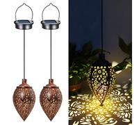 2 PCS Luces Solares Led Exterior Jardin,Farolillos Solares Exterior Colgantes,Lámpara Solar Decoración,Lámpara Metal Decorativa Impermeable,para Lawn Terraza Paisaje Patios Caminos,Iluminación Caminos
