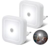 2 Pcs Luz con Sensor de luz Enchufe Luz Pasillo Sensor 1W LED Luz Nocturna Lampara Sensor de luz para Pasillos Baños Habitaciones,Ahorro de energía y ahorro de energía