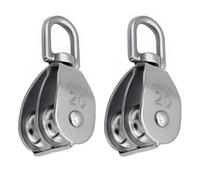 2 PCS M20 Bloque de Polea Doble de Acero Inoxidable 304, Polea de Rodillos Giratorios Dobles M20, Doble Rueda, Poleas con Gancho Giratorio para Cuerda de hasta 6 mm, Capacidad de Carga de 75 kg