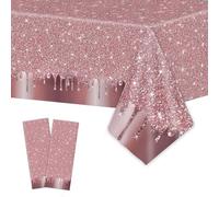 2 Pcs Mantel de Lentejuelas de Oro Rosa, Desechable e Impermeable, Rectángulo Brillante de Plástico para Día de San Valentín y Fiesta de Cumpleaños (137*274 cm)