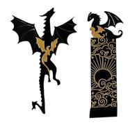 2 Pcs Marcapáginas De Dragón,Marcapáginas De Dragón Dorado Negro,Patrón De Doble Cara Acrílico Dragon Bookmark,Cool Dragon Marcapáginas En Oro Negro Con Sol Y Nubes,Regalos Para Niños y Niñas