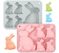 2 Pcs Moldes de Silicona de Pascua, Molde Chocolate Conejo de Pascua, Moldes Silicona Reposteria, Molde de Silicona Conejos de Pascua, Molde Antiadherente para Chocolate Pastel Gelatina Caramelos