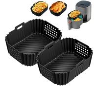 2 Pcs Moldes Silicona Freidora de Aire,9.5L Ninja Doble Pila XL Accesorios, Ninja Insertos de Silicona, Ninja Hot Air Fryer Accesorios Ideal Cuadrado Cesta Utensilios para Air Fryer, Microondas, Horno