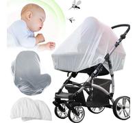 2 pcs Mosquitera Carrito Bebé Universal, Antimosquitos Bebé|Verano Funda Carrito, Mosquiteras para Silla de Paseo, Elástica y Lavable Red Anti Insectos Universal para Cochecitos-Blanco