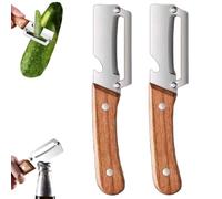 2 Pcs Multi-Functional Vegetable Peeler with Wooden Handle and Bottle Opener,Stainless Steel Thick & Thin Skin Fruit Peeler,Kitchen Tool for Fruit Apple Potato Pumpkin Papaya sugar cane