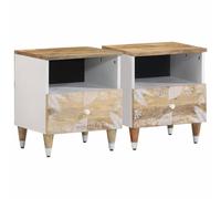 2 Pcs Night Stands Solid Mango Wood 40x33x46 cm with Drawer, Elegant Bedside Tables for Bedroom, Sturdy Tropical Hardwood End Tables with Storage Space for Living Room, Home Decor