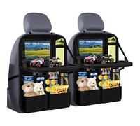 2 Pcs Organizador Coche y Protector Asiento Coche para Niños, con Organizador Asiento Coche, Protector Asiento Coche Respaldo, Mesa Plegable, Soporte Tablet, Impermeable y Bolsas de Almacenamiento
