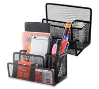 2 Pcs Organizador de Escritorio de Metálica, Soporte para Documentos y Papelería con Portabolígrafos, Clasificador para Archivos y Cosmético, Bandeja Multifuncional, para Oficina y Hogar