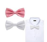 2 Pcs Pajaritas Hombre, Pajarita Niño de Color Solido Clásico Ajustable, Pajarita clásica pre-atada Pajaritas ajustables formales de gabardina de esmoquin sólido, para adultos y niños (Weiß/Rosa)