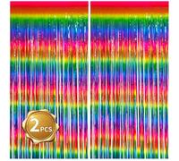 2 Pcs Paquete De Cortinas De Flecos De Lámina De Arco Iris Oscuro Cortinas Metálicas para Decoración Pared Fiestas Cumpleaños Navidad Boda Graduación(1m x 2m)