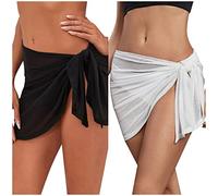 2 pcs Pareos Playa Mujer, Pareo Traje de Baño Gasa Falda Corta Sarong Elegante Encubrimiento Bikini Cubrir Chal Vacaciones Piscina Verano n39