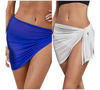 2 pcs Pareos Playa Mujer, Pareo Traje de Baño Gasa Falda Corta Sarong Elegante Encubrimiento Bikini Cubrir Chal Vacaciones Piscina Verano 2026