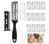 2 Pcs Peine Con Cuchilla Para Cortar Puntas, Virtud De Doble Cara Cortador De Puntas Abiertas Cabello, Navaja Barbero Para Uso En Peluquerías Salones De Belleza y Cortes De Cabello En El Hogar