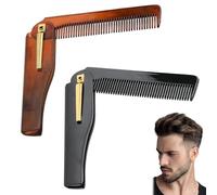 2 Pcs Peine Hombre Plegable Cepillo Pelo, Peine de Barba Premium para Hombres Mini Hair Brush con Decoración de Chapa Metálica Antiestático Pequeño Bolsillo Moustache Peine Pelo y Barba Portátil (A)