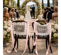 2 Pcs Personalizados De Encaje Para Silla Recién Casada Para Novia Y Novio, Decoración De Silla De Boda, Pancartas Personalizadas For Silla De Boda For Despedida De Soltera, Recepción(Square-shaped)