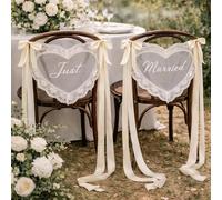 2 Pcs Personalizados De Encaje Para Silla Recién Casada Para Novia Y Novio, Decoración De Silla De Boda, Pancartas Personalizadas For Silla De Boda For Despedida De Soltera, Recepción(Heart-shaped)