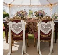 2 Pcs Personalizados Para Sillas De Boda De Encaje, Decoración Personalizada Para Sillas De Novia Y Novio, Decoración Del Respaldo De La Silla De Tul Para La Recepción De La Boda(Heart-shaped)