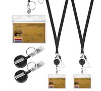 2 PCS Porta Credencial Retráctil con Cordón para el Cuello, Portatarjetas Llavero Extensible y Funda para Tarjeta Identificación Uso Ideal para Oficina y Estudiantes Impermeable y Resistente