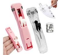 2 PCS Portable Binder Clip Stapler, Includes 50 Reusable Clips, Mini Stapler Handheld Dispenser for Efficient Paper Organizing, Easy to Load and Use, for Office School Home Use (Pink+Clear)