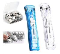 2 Pcs Portable Binder Clip Stapler - Includes 50 Reusable Clips,Non-Destructive Paper Clam Dispenser,Handheld Paper Clam Clip Dispenser,for Office Home School and Fixing Documents，C
