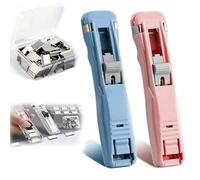 2 Pcs Portable Binder Clip Stapler - Includes 50 Reusable Clips,Non-Destructive Paper Clam Dispenser,Handheld Paper Clam Clip Dispenser,for Office Home School and Fixing Documents，D
