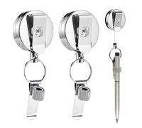2 Pcs Portalápices Retráctil,Clips de Soporte de Bolígrafo,Portalapices,Anillo de Resorte Ajustable,Ideal Para Marcadores y Lápices de Carpintero,Carrete Autoretráctil y Clip de Cinturón de Metal