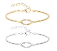 2 PCS Pulsera Nudo, pulsera mujer, bisutería, pulsera nudo amor, pulsera nudo amistad, pulsera pareja, 14 K, ajustable en oro y plata, para parejas, amistad, relación, Oro+Plata
