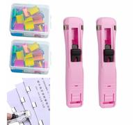 2 Pcs Push Clip Device,Handheld Paper Clam clips Dispenser,Portable Binder clip Stapler,with 100 Pcs Reusable Clips Refills,for Desktop Document Home School Desk Office (pink)