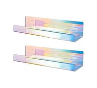 2 PCS Rainbow Color Wall Mounted Clear Acrylic Floating Bookshelf, Attom Tech 15 Inch Thick Invisible Wall Shelf Bookshelf Children's Book Display Rac