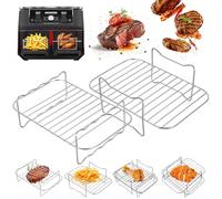 2 Pcs Rejilla Air Fryer, Rejilla Freidora de Aire Accesorios, Parrilla Apilable de Acero Inoxidable para Ninja Cosori Russell Hobbs zonas duales de 7,6 a 10,4 l