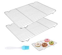 2 Pcs Rejillas de Enfriamiento para Hornear, 30 x 20 cm Rejilla Horno, Rejilla Rectangular para Repostería, Estante de Enfriamiento de Acero Inoxidable, Bandeja de Alambre para Asar Secar + Cepillo