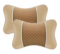 2 pcs Reposacabezas para Asiento Coche Cojin para Toyota Aygo X AB70 2021-2025, Almohada para El Cuello De Cuero PU Viaje Almohada Almohada Soporte Cervical Y Cuello para Conducir, Beige