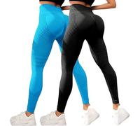 2 PCS Resistance Band Leggings, Anti Cellulite Leggings for Women, 3D High Waisted Butt Lifting Slimming Yoga Pants (Blue,S)