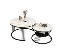 2 Pcs Round Accent Coffee Table Modern Nesting Coffee Table Set with 2 Layer Storage Space Faux Marble Wood Top Metal Frame End Desk for Living Room Office Balcony C (B)