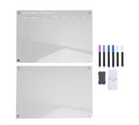 2 Pcs Set Acrylic Dry Erase Board 15.7x11.8in Clear Monthly Calendar and Memo Board with 6 Color Markers for Fridge Kitchen Office Organization