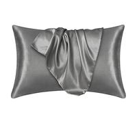 2 Pcs Silk Pillowcase, 76×51cm Funda Almohada Seda, Suave Funda Almohada Saten, Cómodo Fundas Almohada (Gris Oscuro)