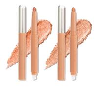 2 Pcs Sombras de Ojos en Barra, Sombra de Ojos en Crema de Doble Punta con Brillo y Purpurina, Lápiz Iluminador de Ojos para Maquillaje Diario, Tonos Champán y Marrón Tierra